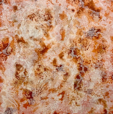 Gamang, The Red Ochre – Contemporary Abstract Painting with French and Australian Pigments by Janet Besancon - Close up to show pigments colours 170 x170 cm