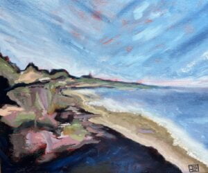 French Australian Artist Janet Besancon works with mediums like natural pigments and loves landscapes of the beach & coastal area near her home town of Coffs Harbour NSW