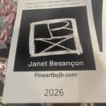 Australian french Artist Janet_Besancon 2026 Calendar Cover photo with her black & white Logo